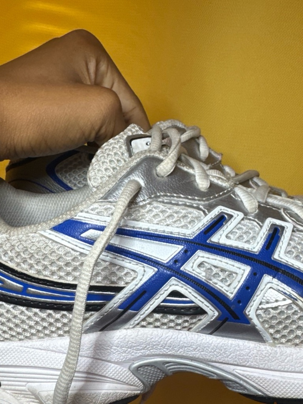 Asics White, Blue & Silver Mesh Athletic Shoes